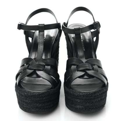 Saint Laurent Calfskin Tribute 95 Platform Espadrille Wedge Sandals 36.5 Black 2 of 8