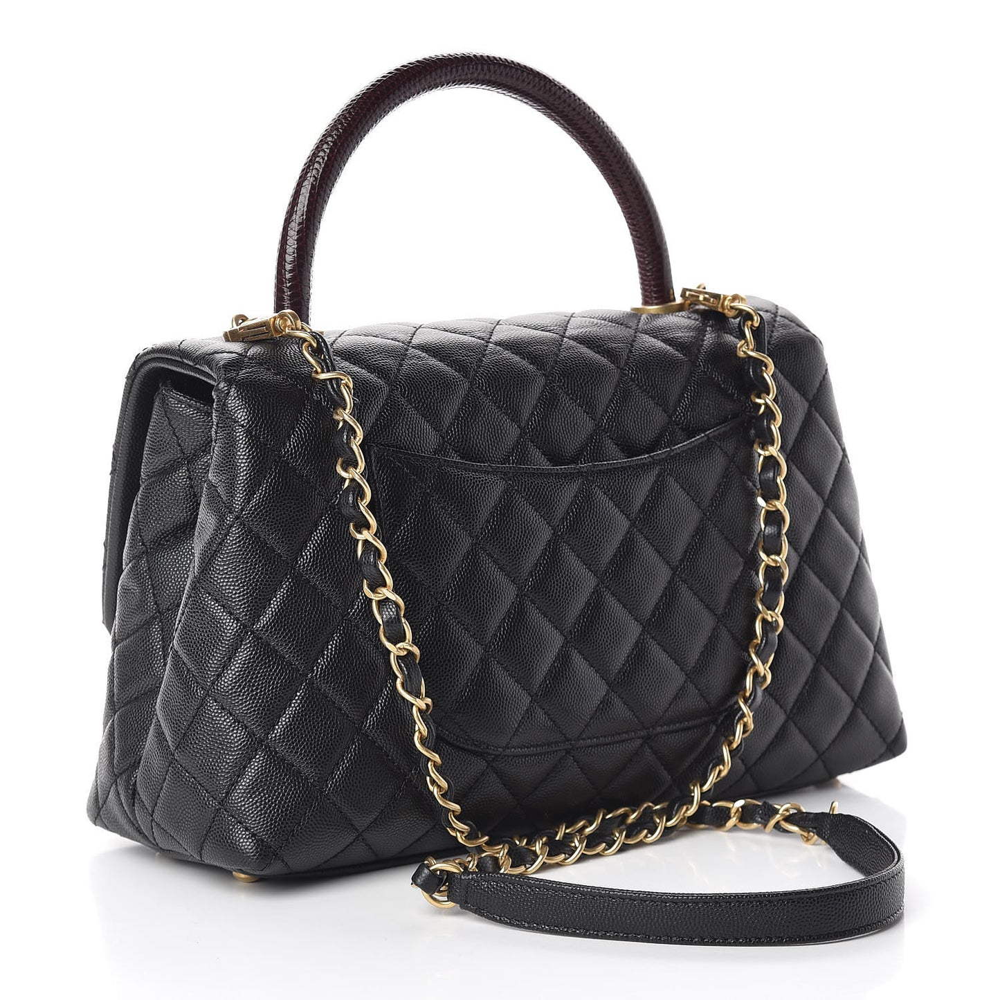 Caviar Lizard Embossed Quilted Small Coco Handle Flap Black