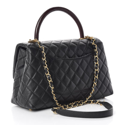 Chanel Caviar Lizard Embossed Quilted Small Coco Handle Flap Black 3 of 10