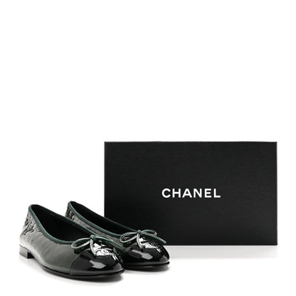 Chanel Patent Calfskin Crocodile Embossed Ballerina Flats 38 Dark Green Black 10 of 10
