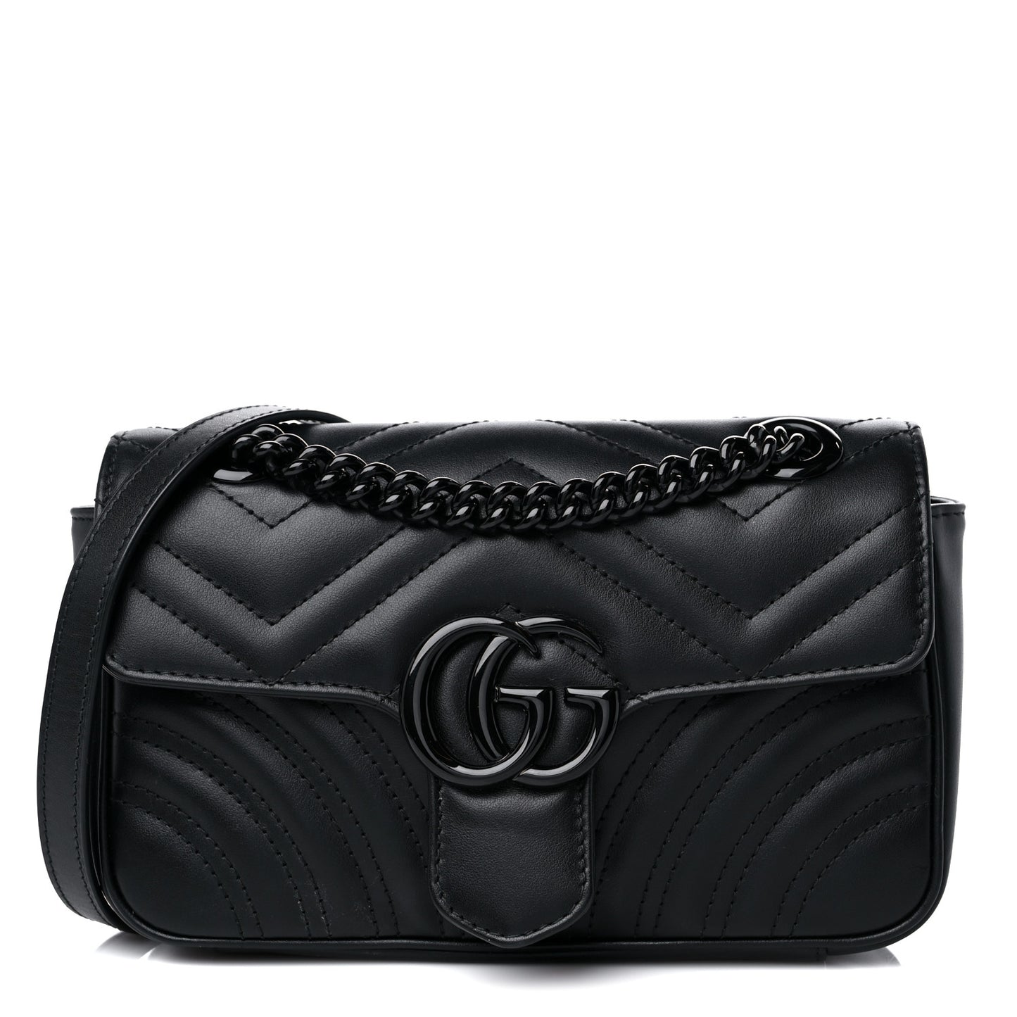 Calfskin Matelasse Monochrome Mini GG Marmont Shoulder Bag Black