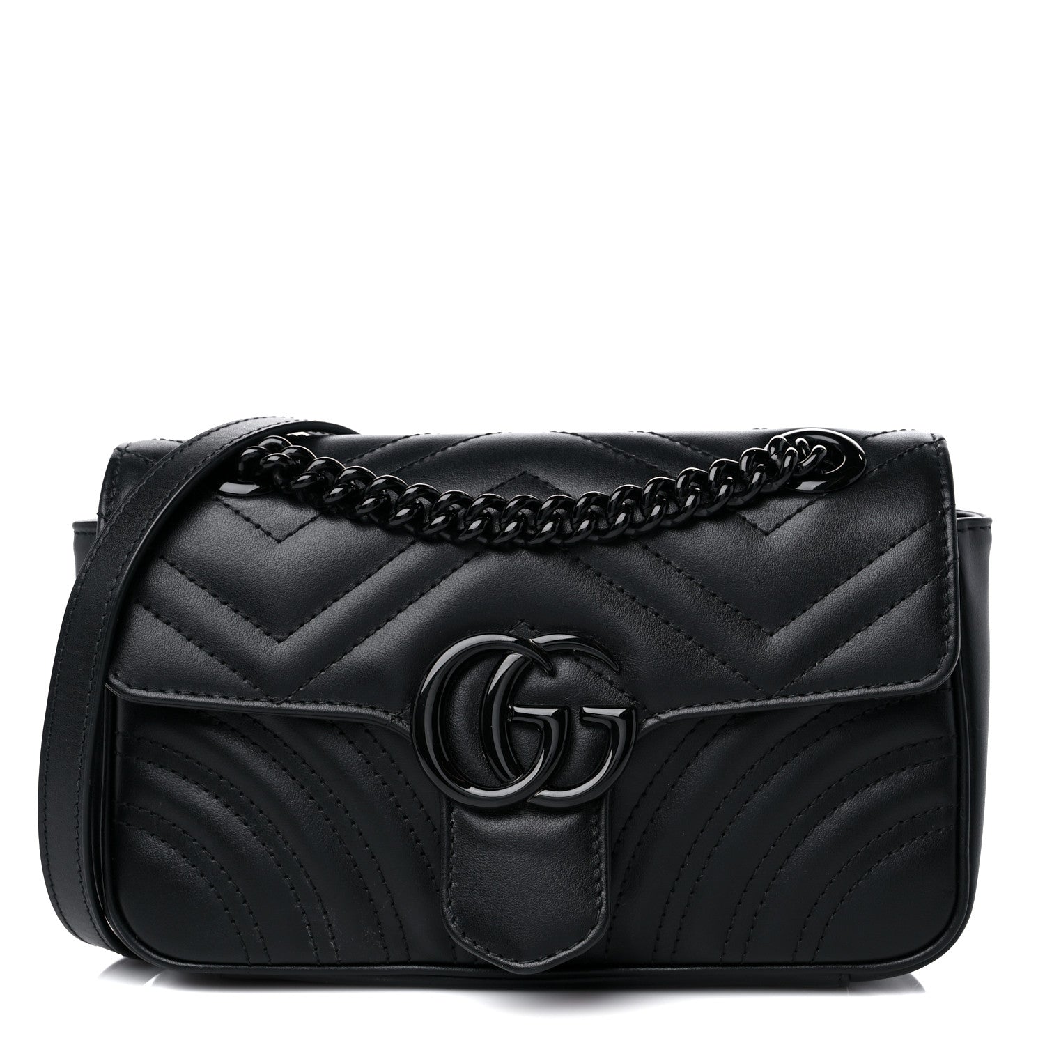 Gucci Calfskin Matelasse Monochrome Mini GG Marmont Shoulder Bag Black 1 of 9