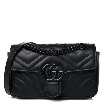 Gucci Calfskin Matelasse Monochrome Mini GG Marmont Shoulder Bag Black 1 of 9