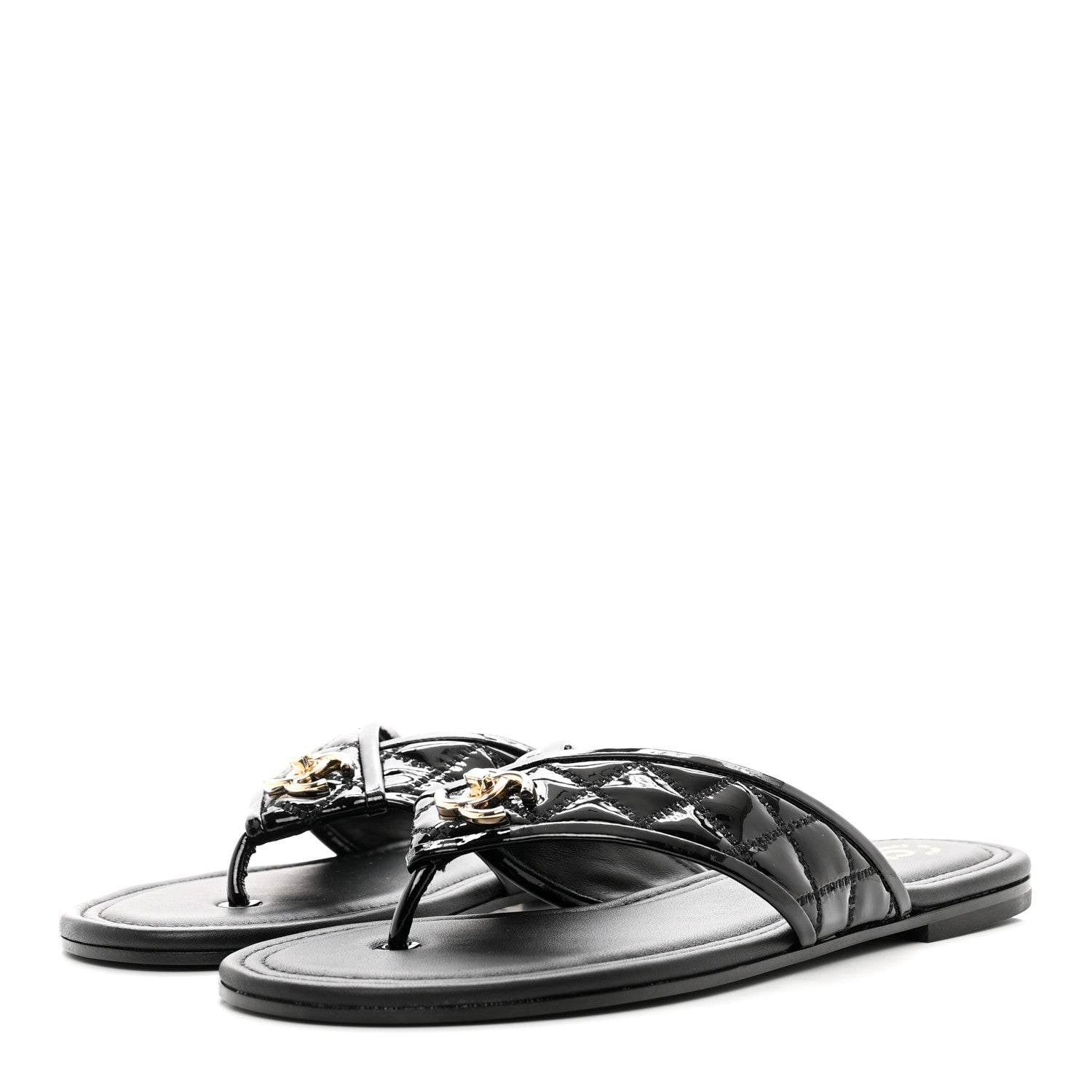 Chanel Patent Quilted CC Sandals 38 Black 3 of 9