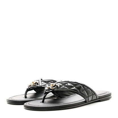 Chanel Patent Quilted CC Sandals 38 Black 3 of 9