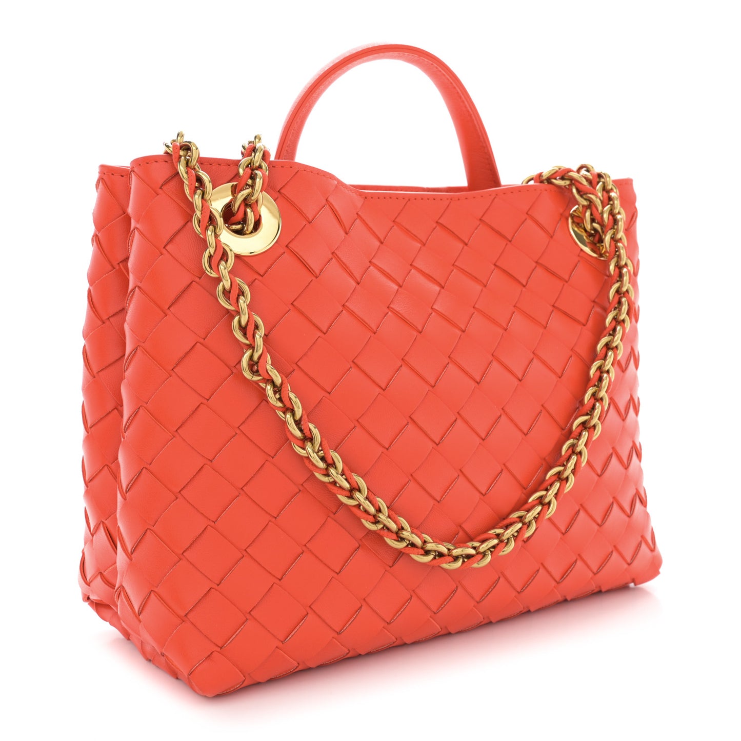 Nappa Intrecciato Small Andiamo With Chain Shoulder Bag Orange