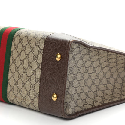 Gucci GG Supreme Monogram Textured Calfskin Web Medium Ophidia Slip Handle Tote Beige Ebony New Acero 9 of 10