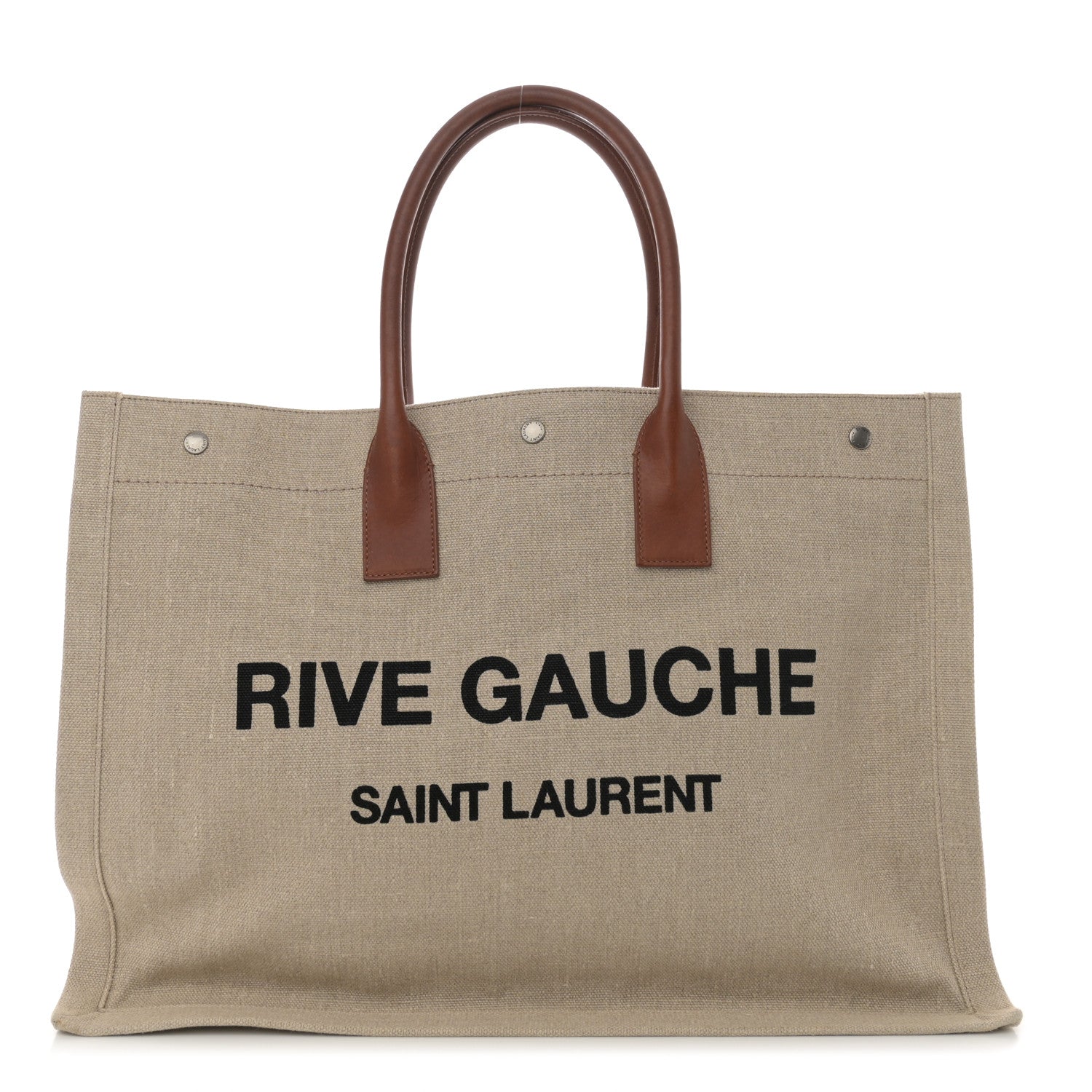 Saint Laurent Linen Calfskin Small Rive Gauche Tote Brown 1 of 13