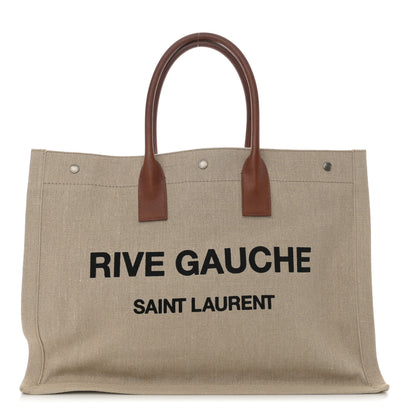 Saint Laurent Linen Calfskin Small Rive Gauche Tote Brown 1 of 13