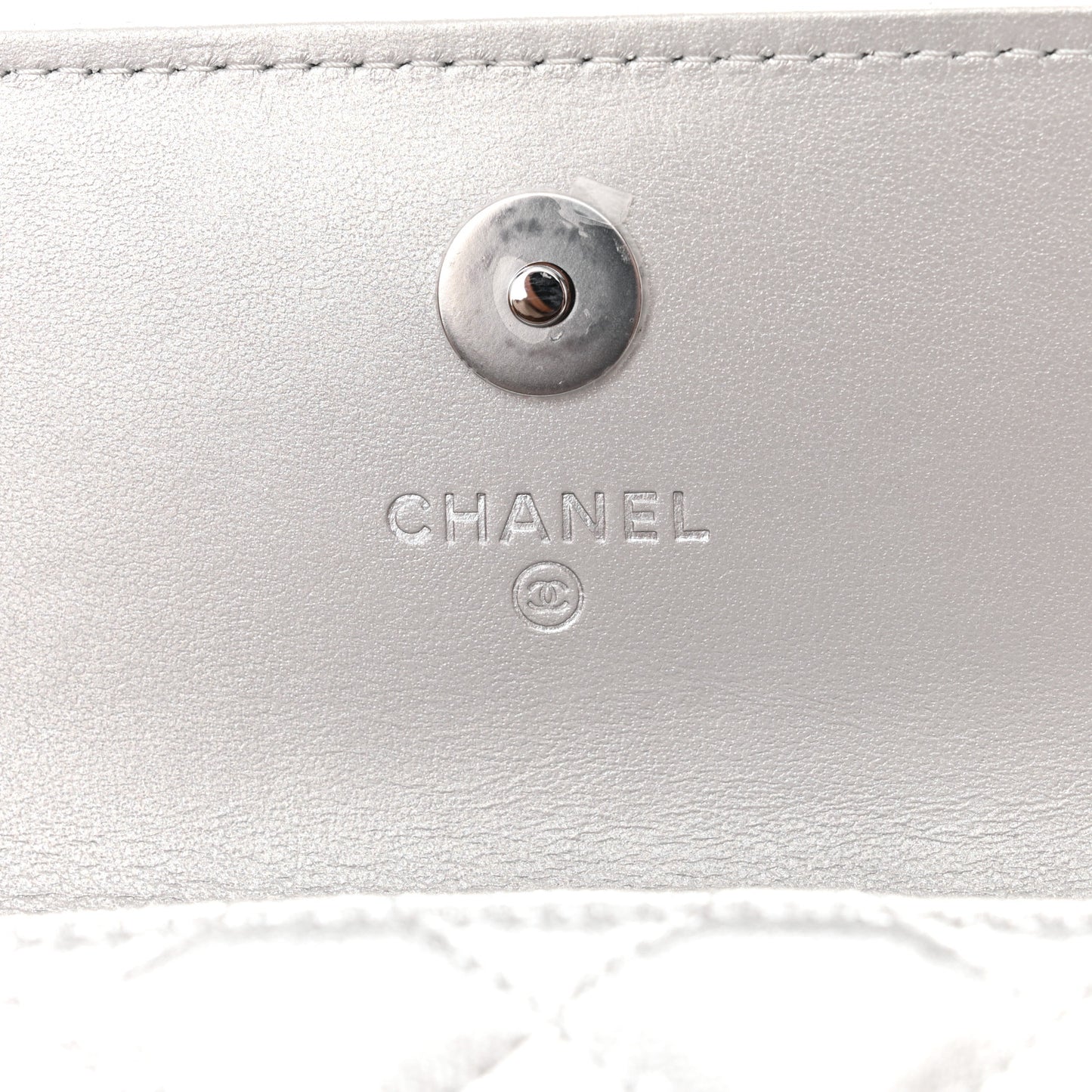 Metallic Goatskin Quilted Crystal CC Walk Of Fame Clutch With Chain Silver