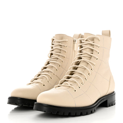 Jimmy Choo Grainy Calfskin Cruz Flat Ankle Booties 38.5 Cream 3 of 10