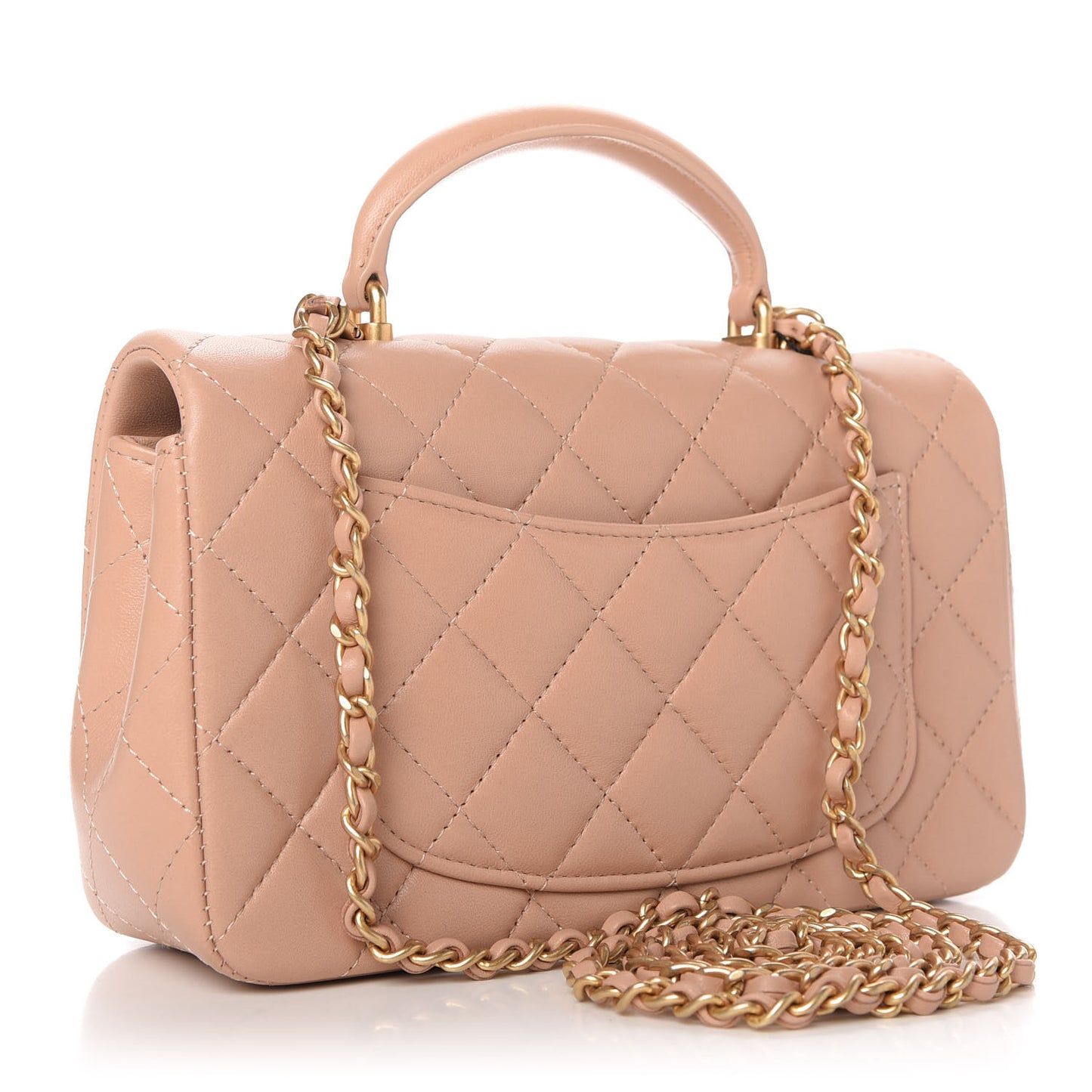 Lambskin Quilted Mini Top Handle Rectangular Flap Beige
