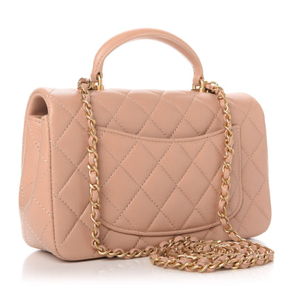 Chanel Lambskin Quilted Mini Top Handle Rectangular Flap Beige 3 of 11