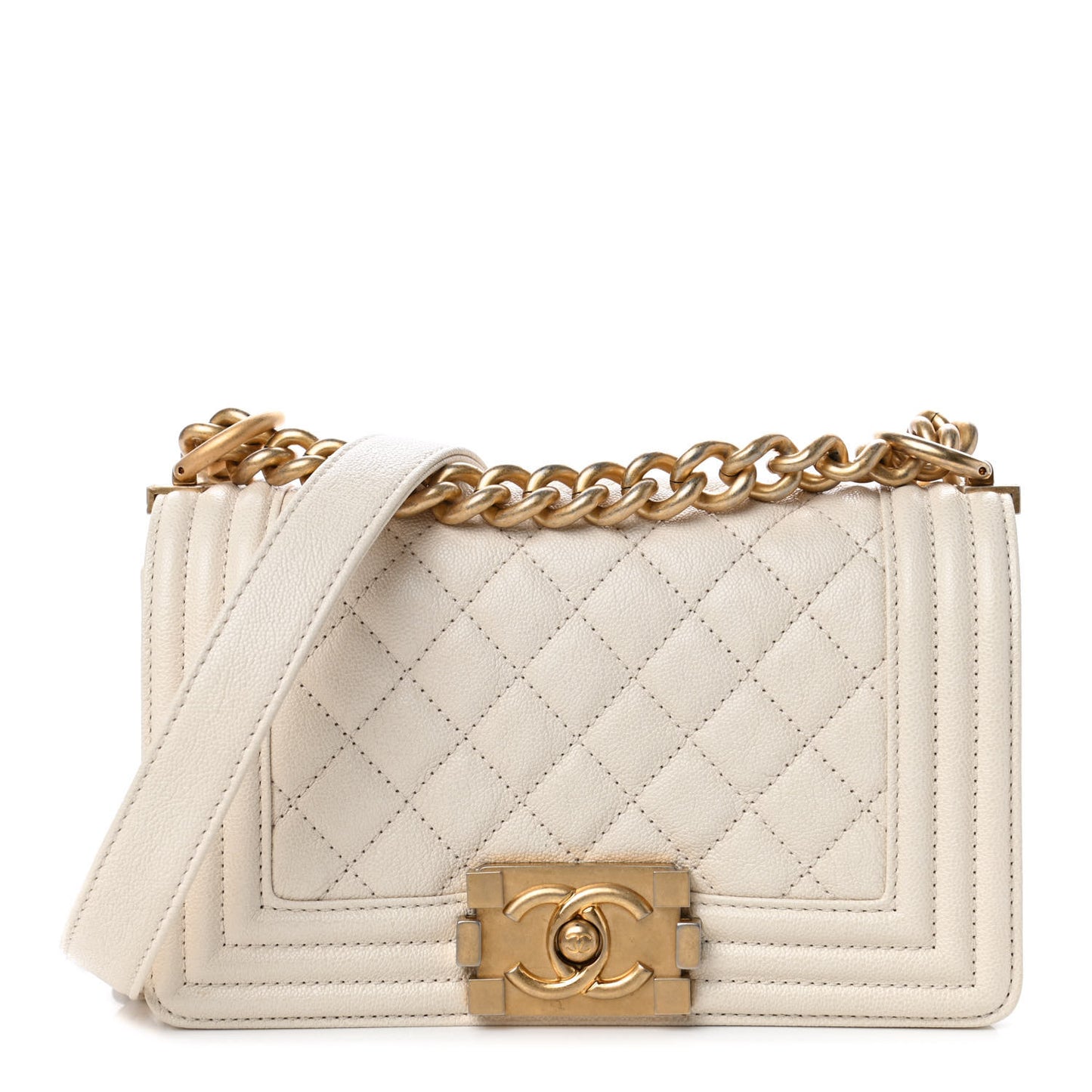 Caviar Quilted Small Boy Flap White