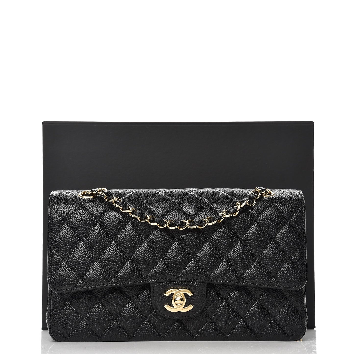 Caviar Quilted Medium Double Flap Black