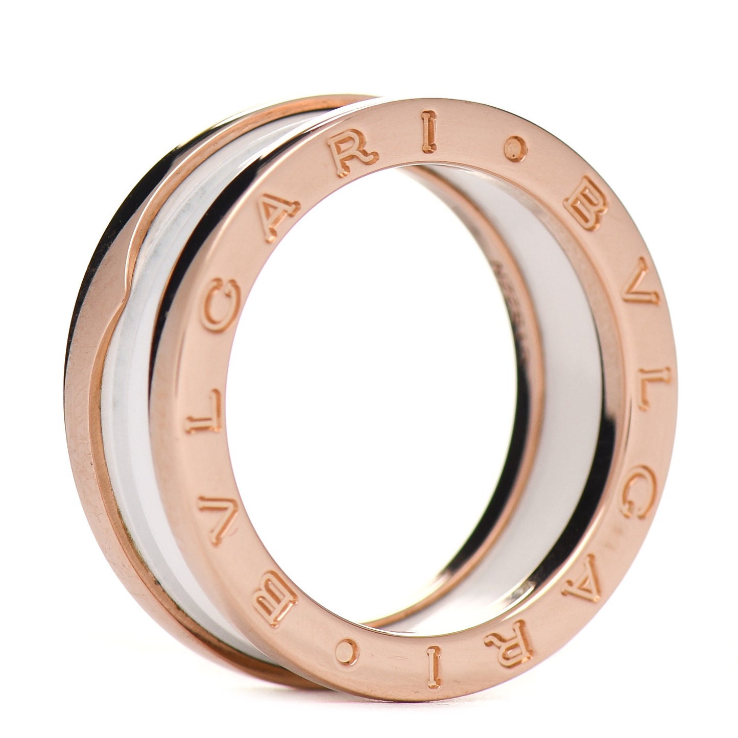 18K Rose Gold White Ceramic B.Zero1 Two-Band Ring 54 6.75