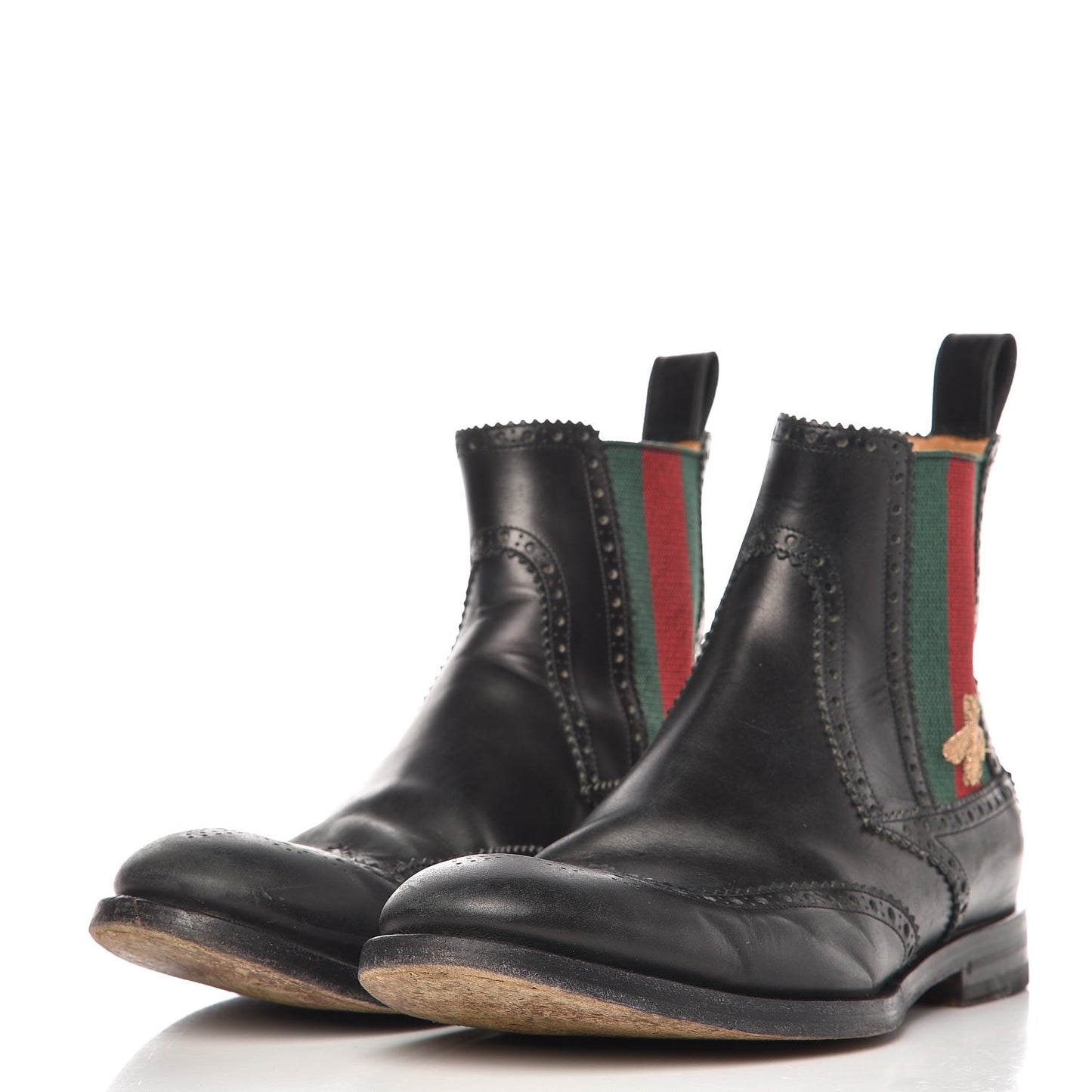 Calfskin Mens Wingtip Web Bee Chelsea Boots 10 Black