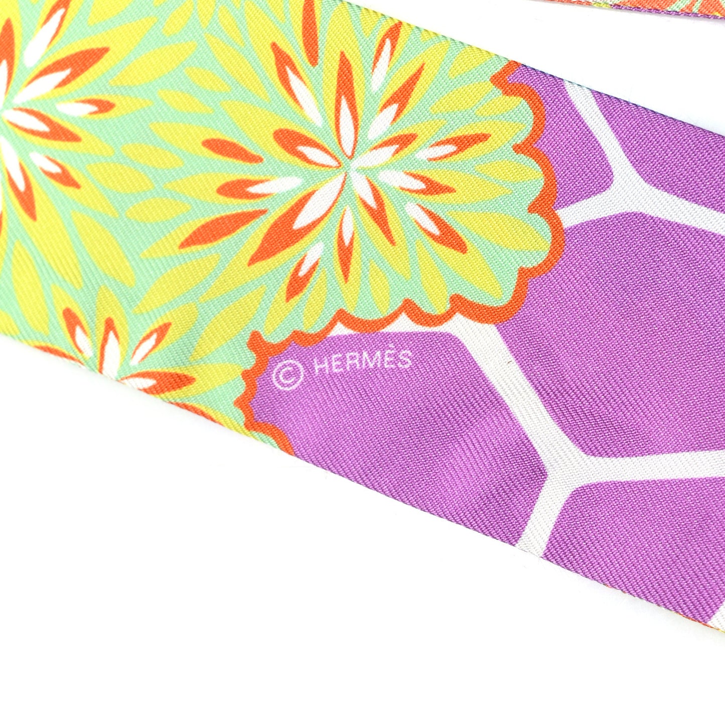 Silk The Three Graces Twilly Canard Mauve Jaune Fluo