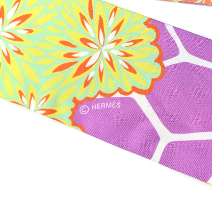 Hermes Silk The Three Graces Twilly Canard Mauve Jaune Fluo 3 of 4