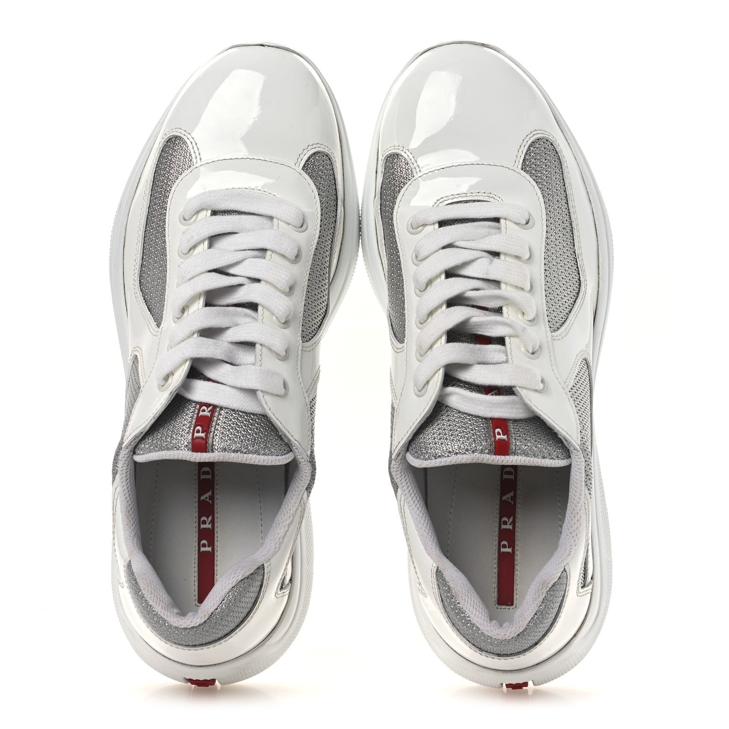 Prada Vernice Soft Mesh Mens America's Cup Biker Sneakers 6.5 White Argento 2 of 11