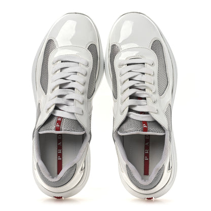 Prada Vernice Soft Mesh Mens America's Cup Biker Sneakers 6.5 White Argento 2 of 11
