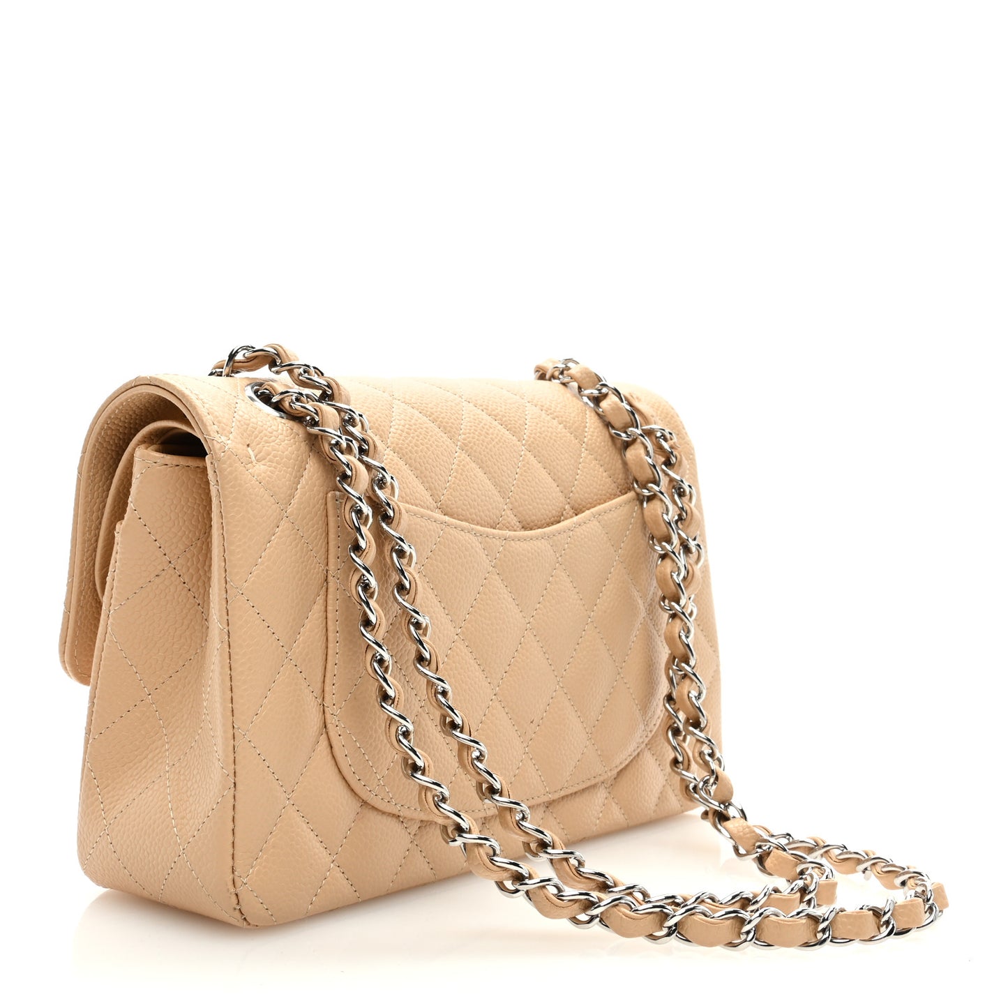 Caviar Quilted Small Double Flap Beige