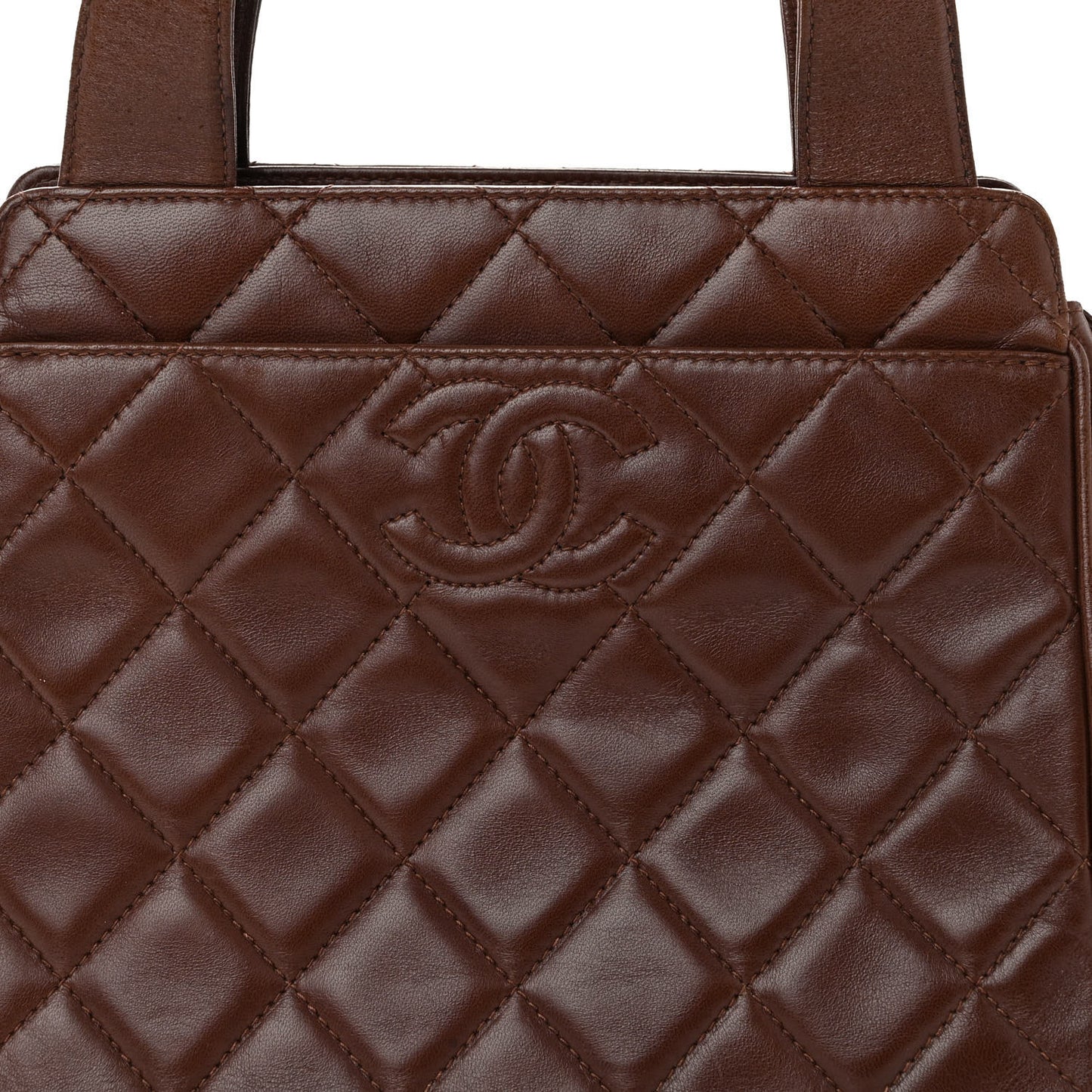 Lambskin Quilted CC Shoulder Bag Brown