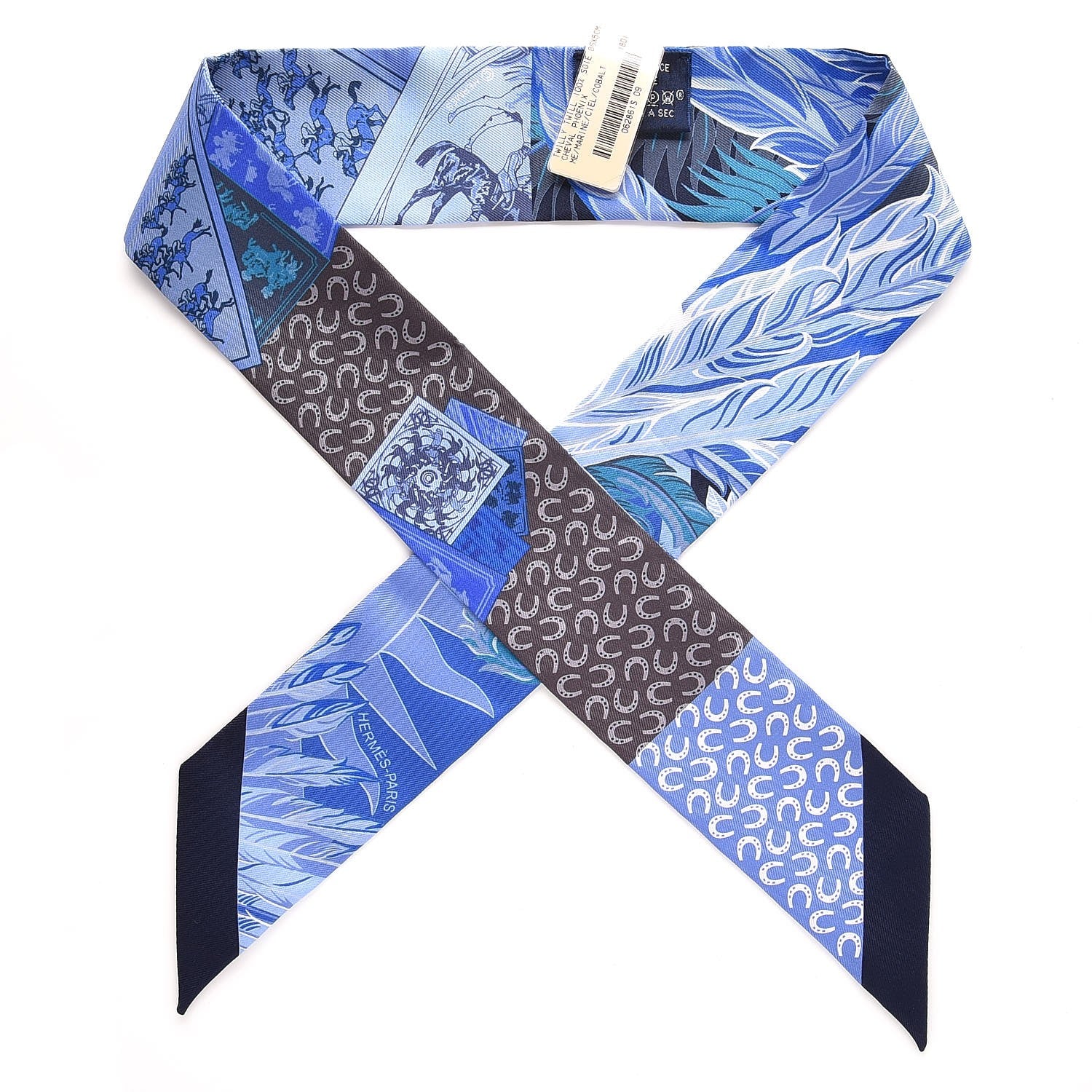 Hermes Silk Cheval Phoenix Twilly Marine Ciel Cobalt 1 of 6