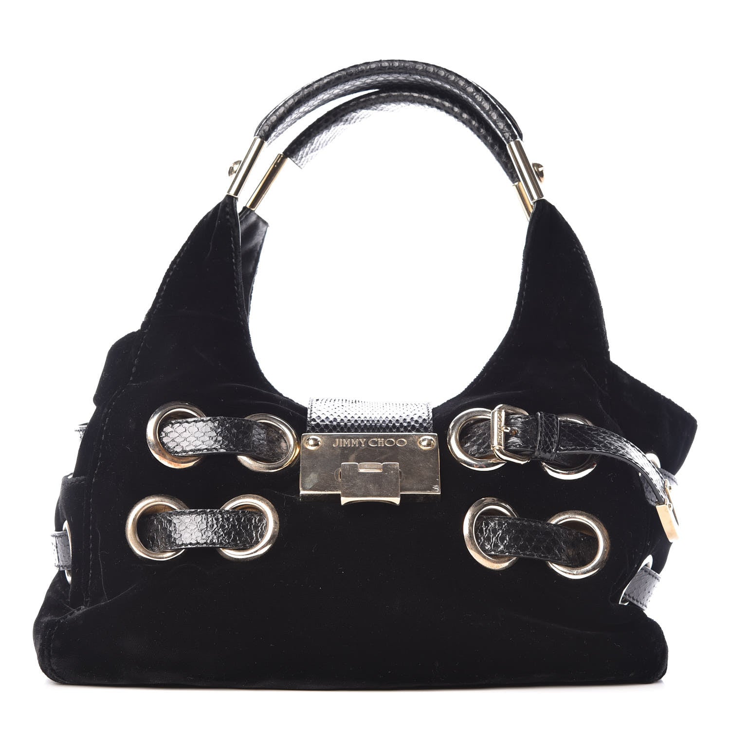 Jimmy Choo Velvet Snakeskin Ramona Shoulder Bag Black 1 of 14