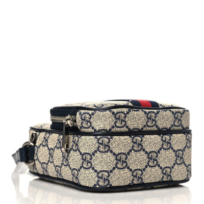 Gucci GG Supreme Monogram Textured Dollar Calfskin Web Mini Ophidia Double Zip Messenger Bag Beige Blue 4 of 7