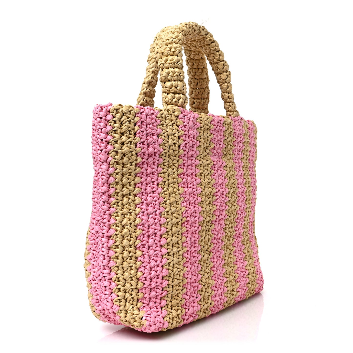 Yarn Raffia Effect Crochet Striped Small Logo Tote Naturale Petalo