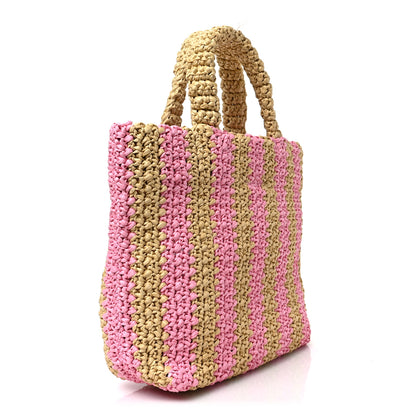 Prada Yarn Raffia Effect Crochet Striped Small Logo Tote Naturale Petalo 3 of 8