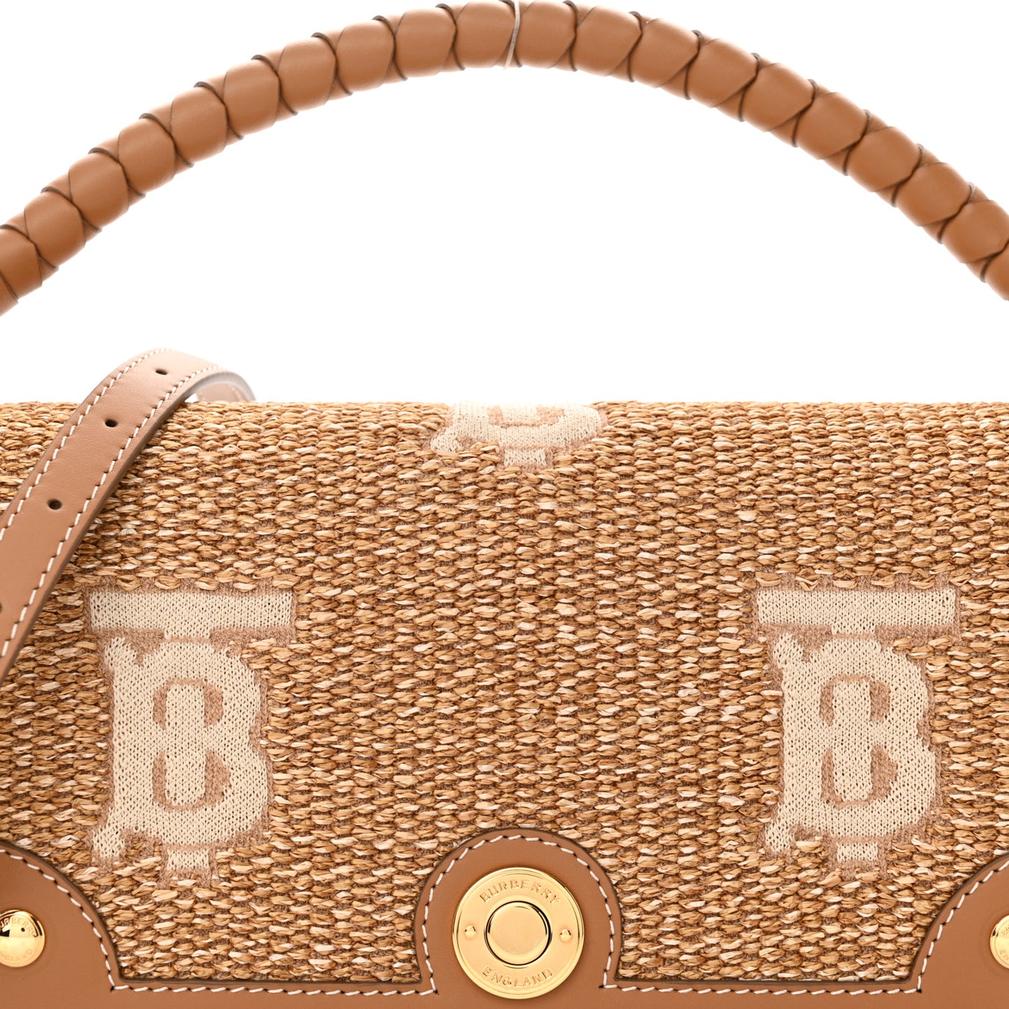 Raffia Calfskin TB Note Crossbody Bag Natural