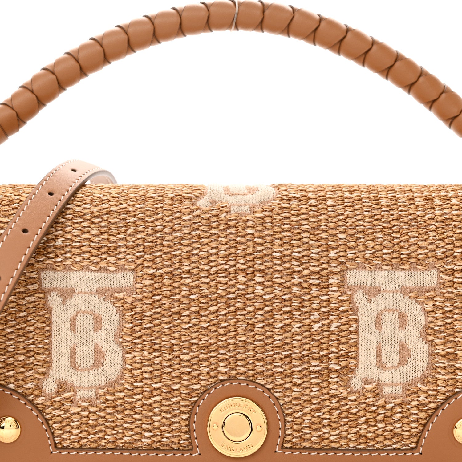 Burberry Raffia Calfskin TB Note Crossbody Bag Natural 8 of 10