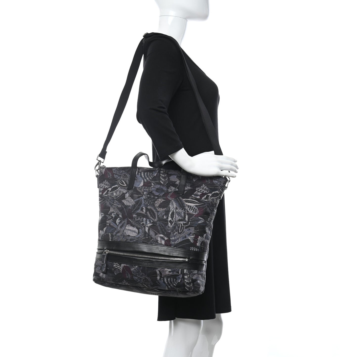 Nylon Feather Print Milos Tote Black Multicolor