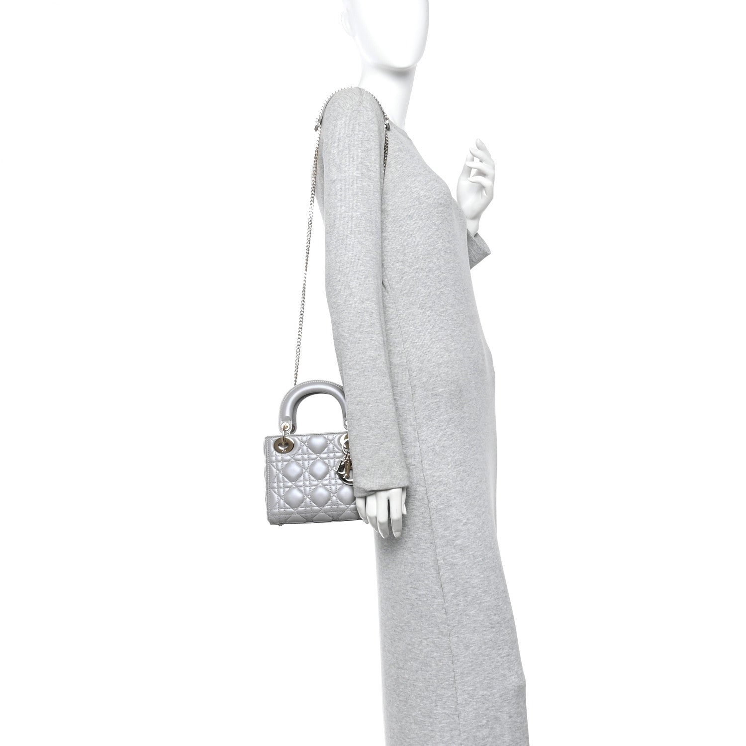 Christian Dior Metallic Lambskin Cannage Mini Lady Dior Grey 2 of 10