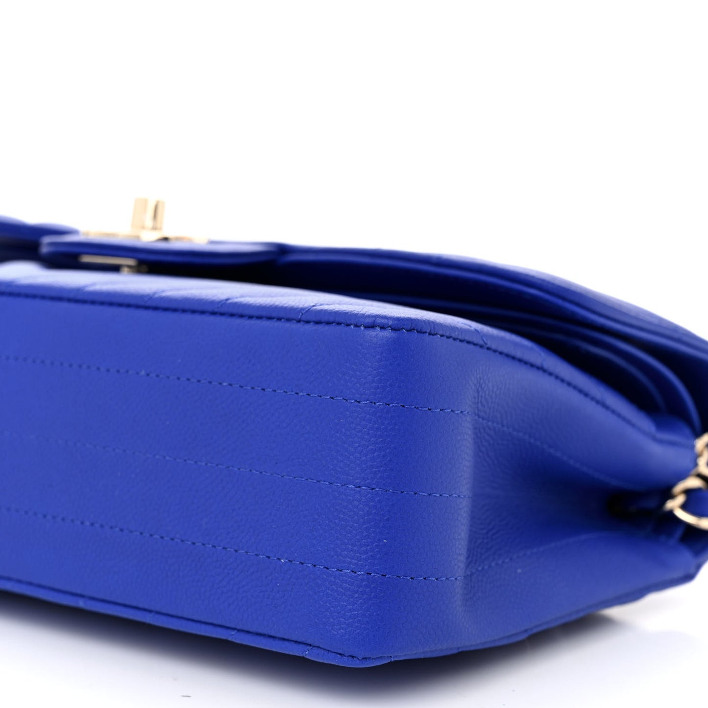 Caviar Chevron Quilted Small Double Flap Blue