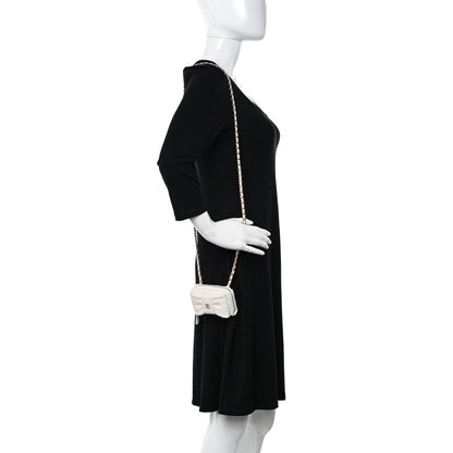 Chanel Tweed Quilted Bow Flap Card Holder On Chain White 2 of 13