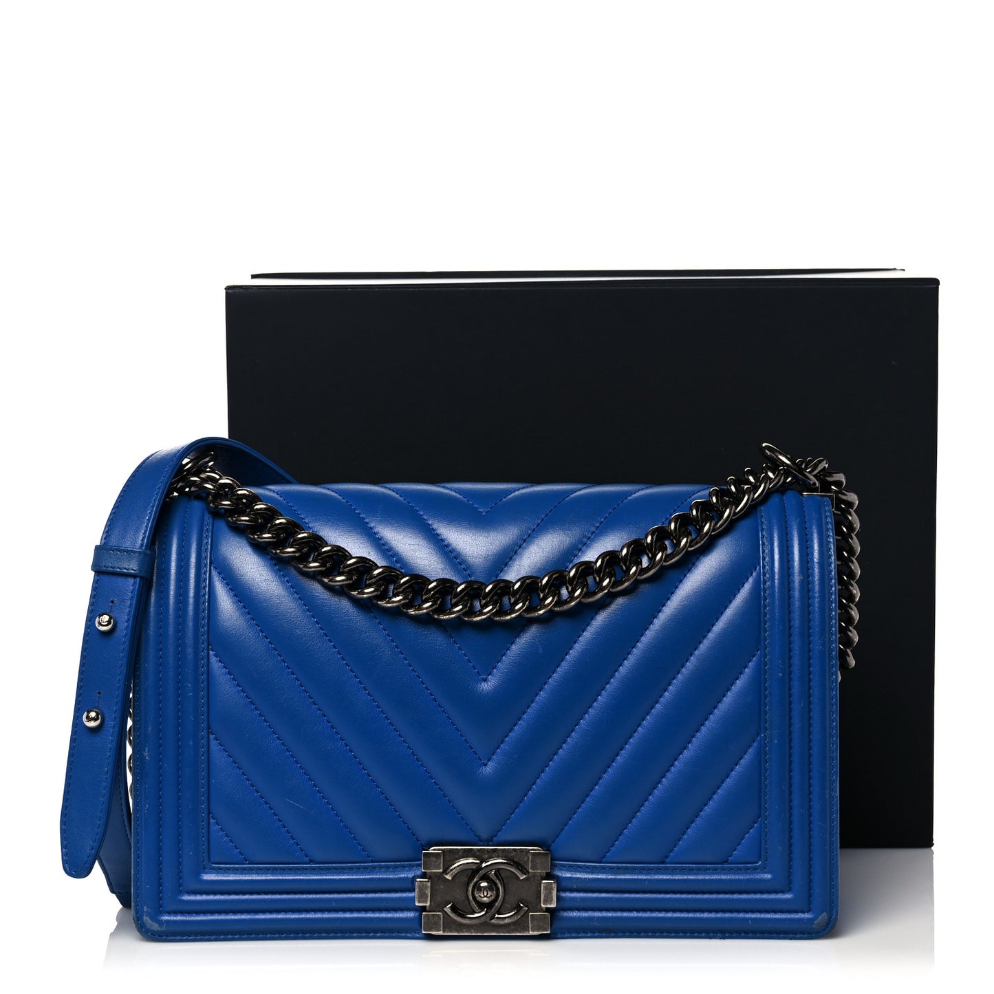 Calfskin Chevron Quilted New Medium Boy Flap Bright Blue