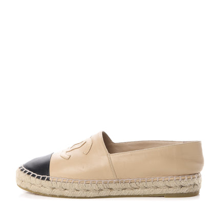 Chanel Lambskin CC Espadrilles 39 Beige Black 1 of 12