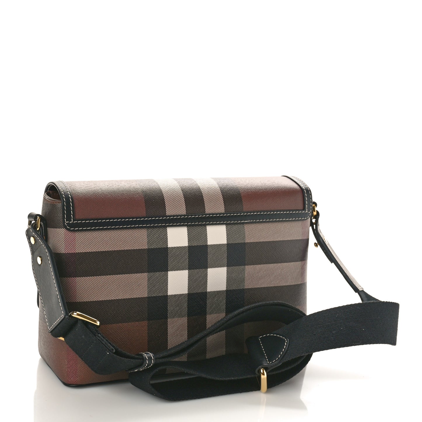 Calfskin Giant Check E-Canvas Note Crossbody Bag Dark Birch Brown
