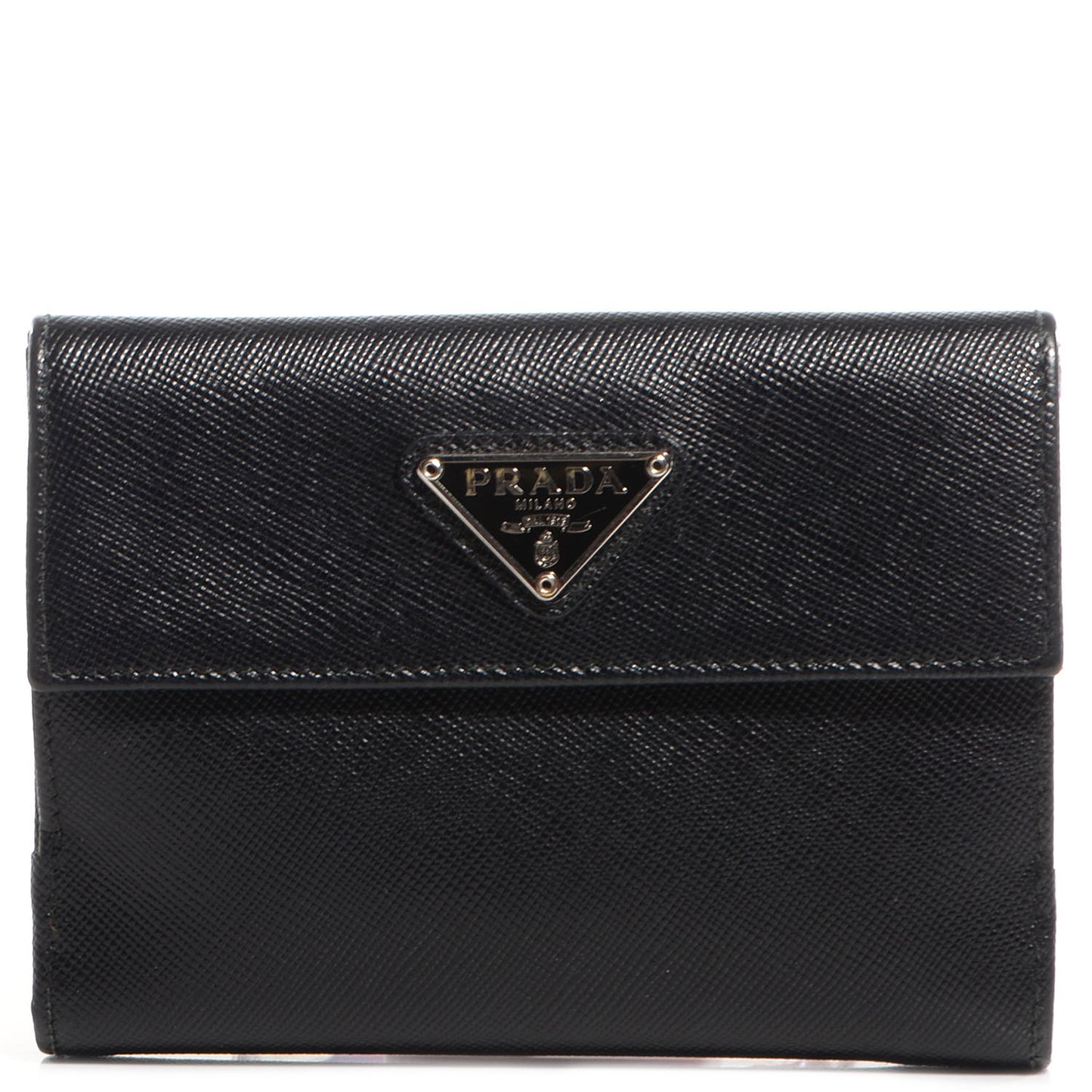 Saffiano Medium Flap Bi-Fold Wallet Black