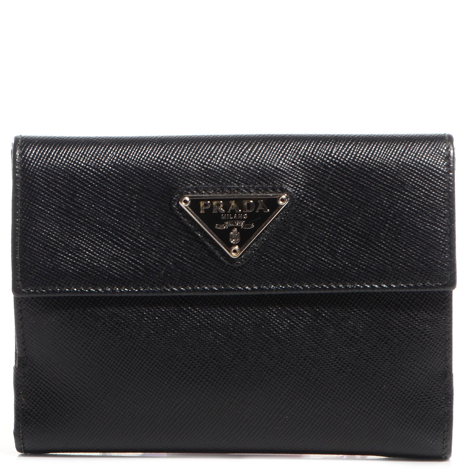 Prada Saffiano Medium Flap Bi-Fold Wallet Black 1 of 9