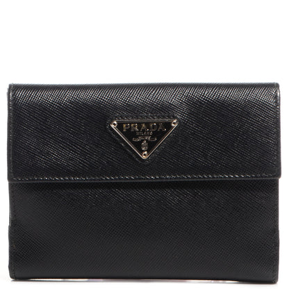 Prada Saffiano Medium Flap Bi-Fold Wallet Black 1 of 9
