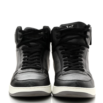 Louis Vuitton Calfskin Monogram Eclipse Mens Rivoli High Top Sneakers 10.5 Black Grey 2 of 9