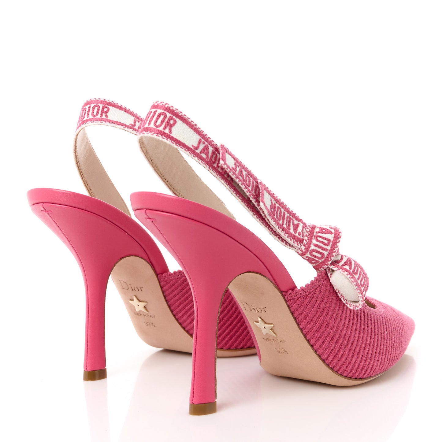 Technical Canvas Ribbon Embroidered J'Adior Slingback 100mm Pumps 39.5 Passion Pink