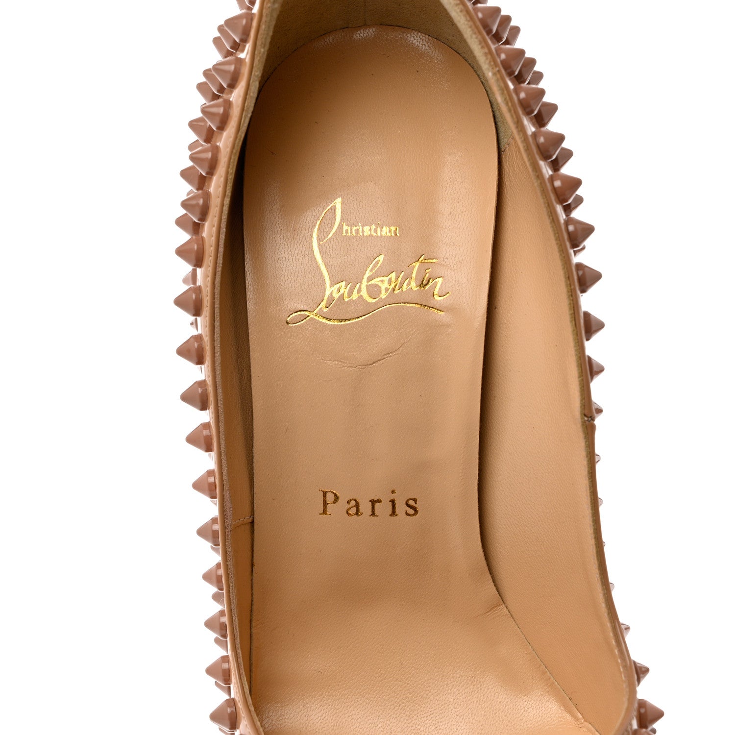 Christian Louboutin Patent Lady Peep Spikes 150 Pumps 37 Nude 4 of 10