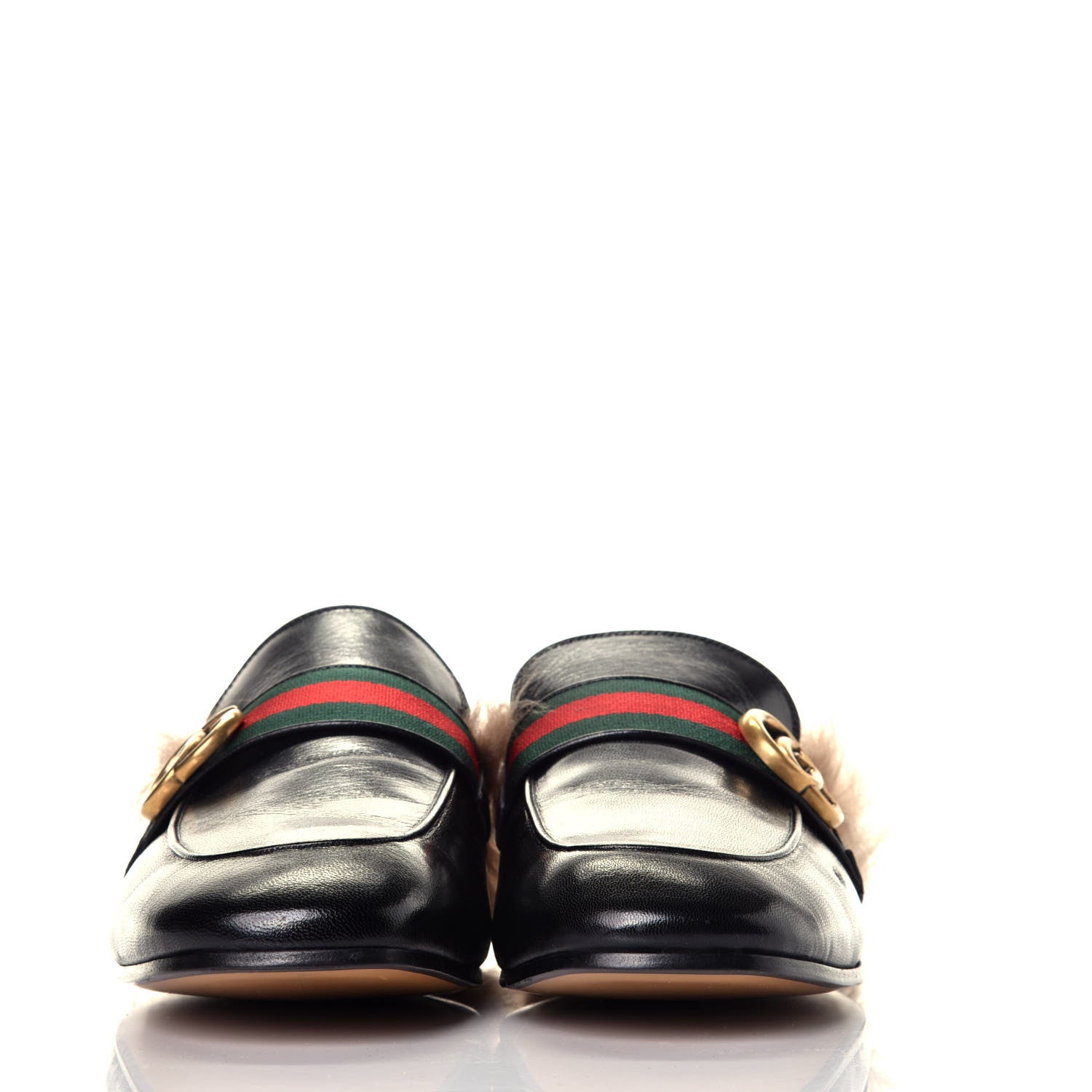 Gucci Goatskin Fur Web GG Mens Princetown Slippers 8 Black 2 of 7