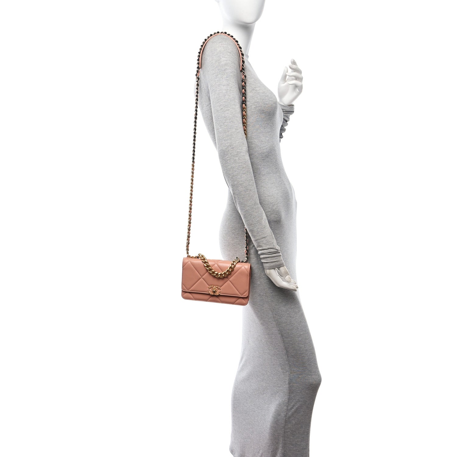 Chanel Lambskin Quilted Chanel 19 Wallet On Chain WOC Beige 2 of 12