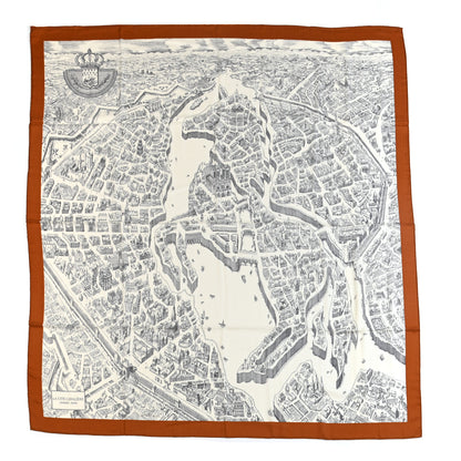 Hermes Cashmere Silk La Cite Cavaliere Shawl 140 Caramel White Anthracite 1 of 4